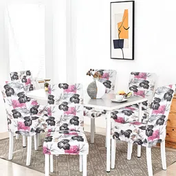 hargunz White & Black 6 Pieces Floral Printed Breathable Chair Covers-image-55