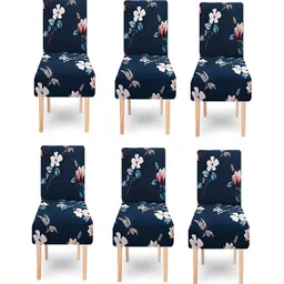 DECOR VATIKA Blue & Pink 6 Pieces Printed Stretchable Chair Covers-9