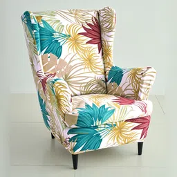 HOKIPO Beige Printed 140 GSM Fully Covered Wingback Chair Cover-image-55