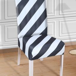 Kuber Industries Black & White Striped Chair Cover-49