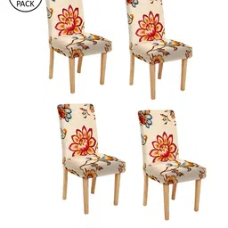 Cortina Set of 4 Beige Floral Printed Chair Cover-30