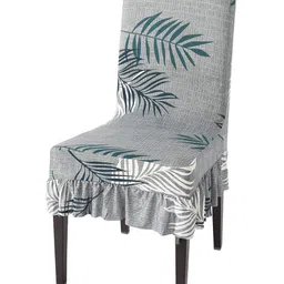 HOKIPO Grey & White Stretchable Frill Chair Cover-image-39