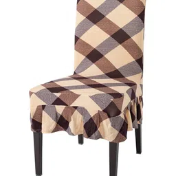 HOKIPO Beige & Brown Printed Stretchable Frill Chair Cover-image-36