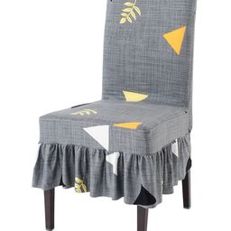 HOKIPO Grey & Yellow Printed Stretchable Frill Chair Cover-image-68