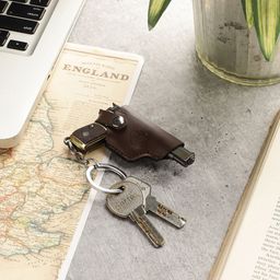 EXIM DECOR Brown Solid Metal Gun Keychain With Leather Cover-image-77