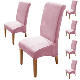 HOKIPO 6 Pcs Pink Velvet Stretchable Long Back Chair Covers-image-26