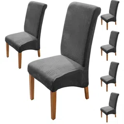 HOKIPO 6 Pcs Grey Stretchable Velvet Long Back Chair Covers-30