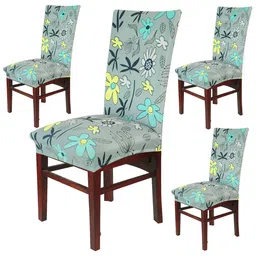 HOKIPO Grey & Blue 4 Pieces Printed Stretchable Chair Covers-image-54