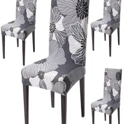 HOKIPO Grey & Black 4 Pieces Floral-Printed Stretchable Chair Covers-image-13