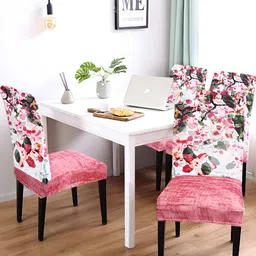 ohello Pink & White 4 Pieces Printed Breathable Chair Covers-6