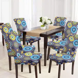 Cortina Grey & Blue 6 Pieces Floral Printed Chair Covers-image-33