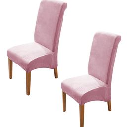 HOKIPO Pink 2 Pieces Long Back Velvet Chair Covers-image-70