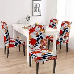 Cortina Set Of 4 Orange & White Printed Chair Covers-image-90