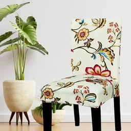 HOUSE OF QUIRK Set Of 6 Beige & Red Floral Printed Chair Covers-4