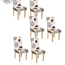 Cortina Set Of 6 Beige & Purple Printed Chair Covers-21