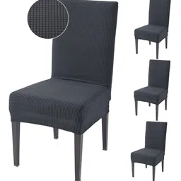 HOKIPO Grey 4 Pieces Textured 200 GSM Jacquard Chair Covers-7