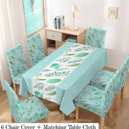 Cortina Blue & White 7 Pieces Floral Waterproof Chair Covers & Table Cover-picture-36