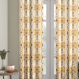 Aura Cream-Coloured & Yellow Ethnic Motifs Printed Room Darkening Eyelets Door Curtain-image-30