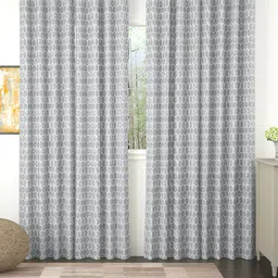 Story@home Set of 4 Grey Geometric Print Room Darkening Long Door Curtain-7