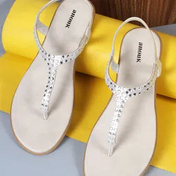 Anouk Women Printed Open Toe Flats with Laser Cuts-1
