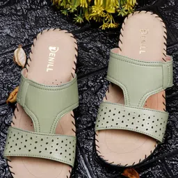 Denill Textured Open Toe Flats With Laser Cuts-3