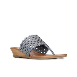 Bata Grey & Brown Wedge Heels with Laser Cuts-picture-20