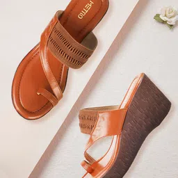Metro Tan Textured Wedge Sandals with Laser Cuts-22