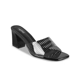 Metro Striped Open Toe Block Heels With Laser Cuts-10