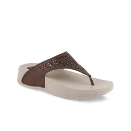 WELCOME Women Brown Open Toe Flats With Laser Cuts-16