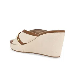 CAI Embellished Open Toe Rivet Canvas Wedge Heels image 4