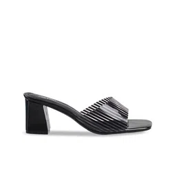 Metro Striped Open Toe Block Heels With Laser Cuts image 5