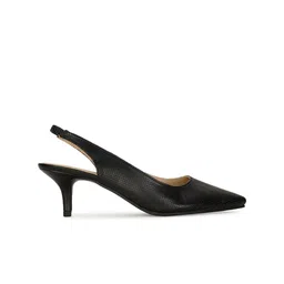 Bata Textured Pointed Toe Kitten Mules With Backstrap image 5