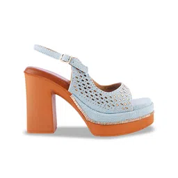 Try Me Textured Platform Heeled Peep Toes with Laser Cuts image 4