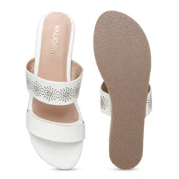 VALIOSAA White Textured Flatform Heels with Laser Cuts image 2