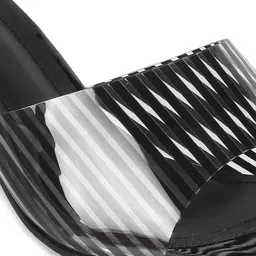 Metro Striped Open Toe Block Heels With Laser Cuts image 4