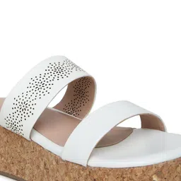VALIOSAA White Textured Flatform Heels with Laser Cuts image 4