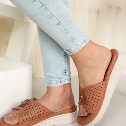 DressBerry Tan Brown Textured Open Toe Comfort Heels-43