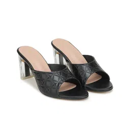 Shezone Black Printed Block Mules with Laser Cuts image 3