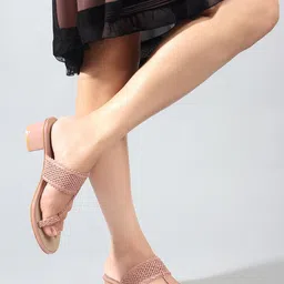 DressBerry Nude Coloured Textured One Toe Block Heels-36