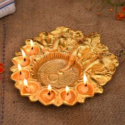 Craftvatika Gold-Toned Metal Lord Ganesha Design Kuber Diya-image-30