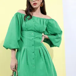 Tokyo Talkies Off-Shoulder Fit And Flared Dress-image-76