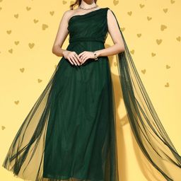 U&F Women Gorgeous Green Solid One-Shoulder Dress-image-34
