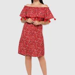 LastInch Red Floral Printed Off-Shoulder Dress-picture-31