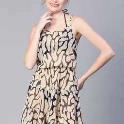 Oxolloxo Abstract Printed Shoulder Strap Flared Mini Swimwear Cover Up Dress-picture-31