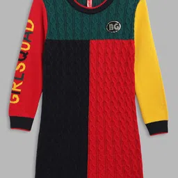 Blue Giraffe Girls Red & Black Colourblocked Jumper Dress-picture-18