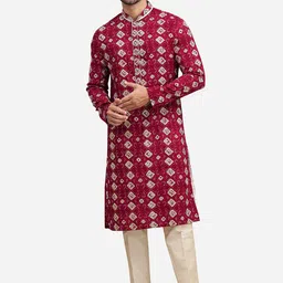 THE KURTA COMPANY Geometric Printed Mandarin Collar Regular Kurta-image-79
