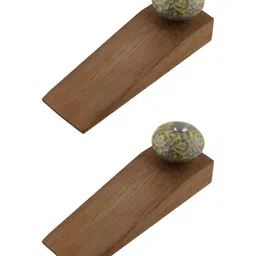 Indianshelf Brown and Green 2 Pieces Wooden Circular Door Stoppers-50