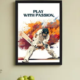 Art Street Black & White Framed Art Print Crcket Player Wall Hanging Poster-23