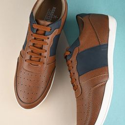 The Roadster Lifestyle Co. Men Tan Lightweight Comfort Insole Contrast Sole Sneakers-picture-49