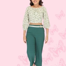 CUTECUMBER Girls Floral Printed Top With Trousers-picture-31